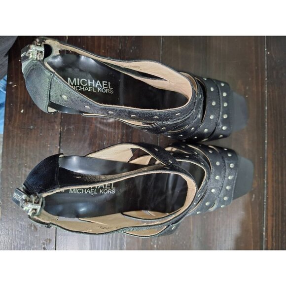 NWOB Michael Kors Studded Black Leather Strappy Stiletto Heels/Sz. 9M - Picture 9 of 11